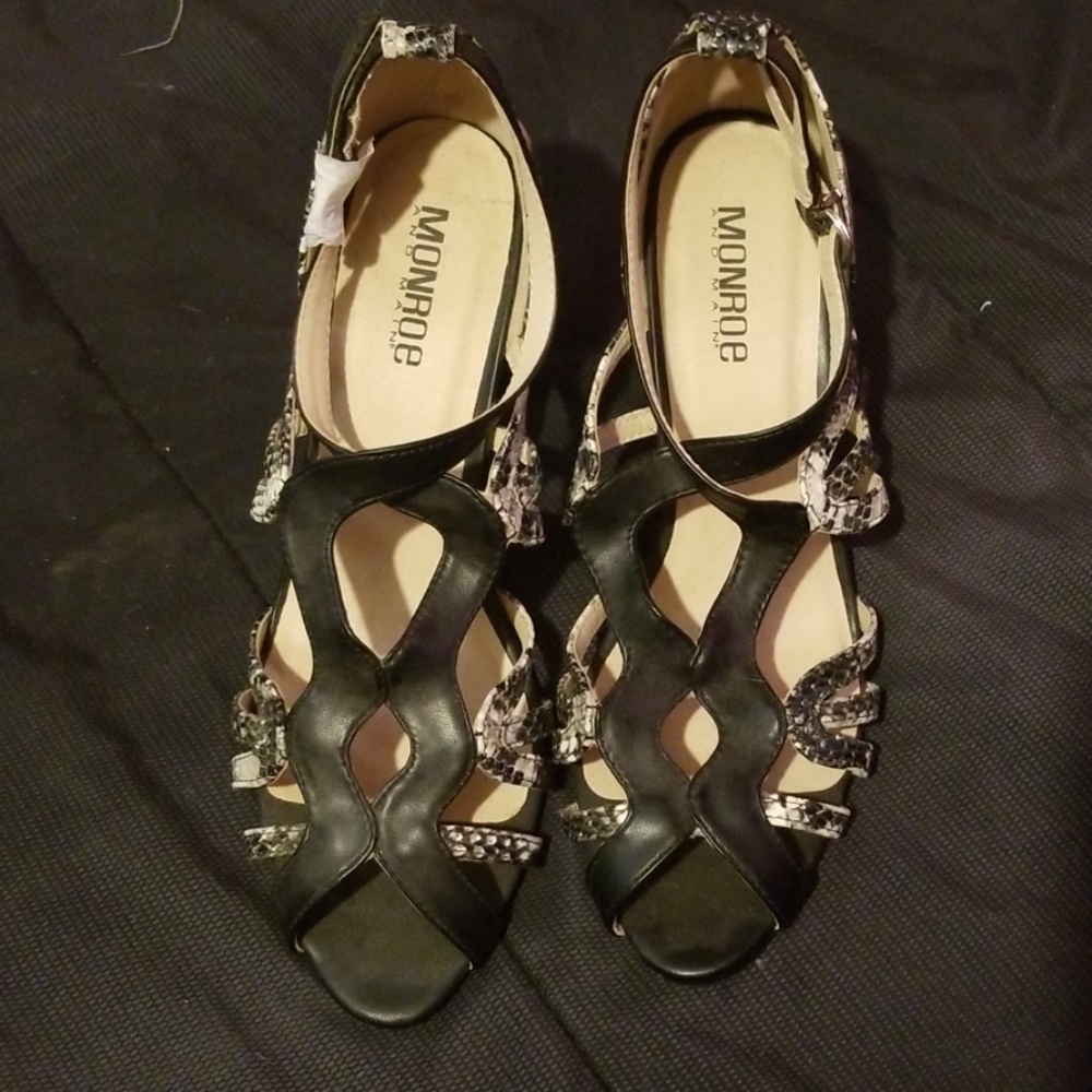 Black and white snakeskin pattern heels